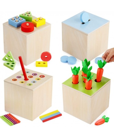 4-in-1 Montessori Toys for 1 2 3 Year Old Boy Girl Include Wooden Sorting and Stacking Toys Harvest Carrot Toy Montessori Coi...