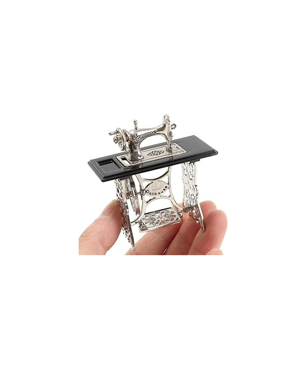 1/12 1:12 Scale Dollhouse Miniatures Furniture Vintage Silver Sewing Machine Table Metal Sewing Machine Pedal Can Move Worth ...