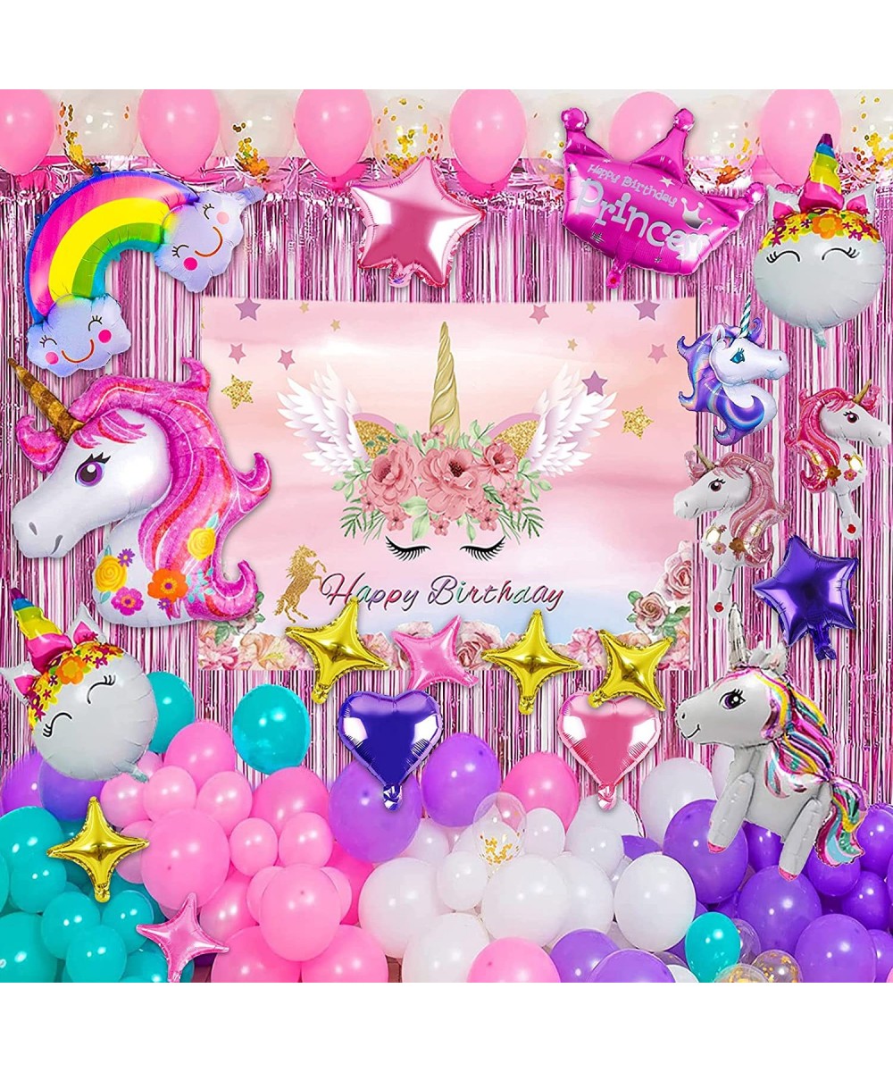 Unicorn Birthday Party Decorations Supplies Set One Pack of Backdrop Cloth Unicorn Star Rainbow Foil Balloons Unicorn Party D...