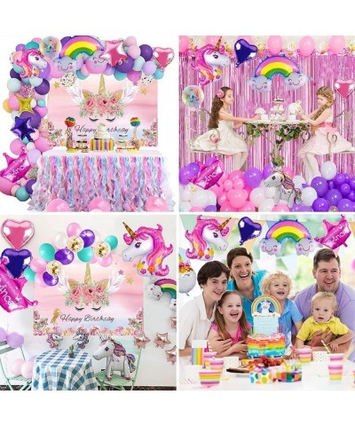 Unicorn Birthday Party Decorations Supplies Set One Pack of Backdrop Cloth Unicorn Star Rainbow Foil Balloons Unicorn Party D...