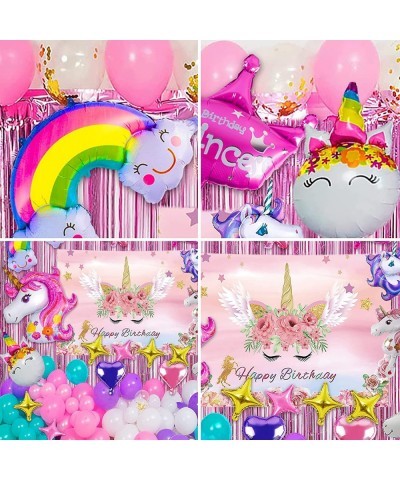 Unicorn Birthday Party Decorations Supplies Set One Pack of Backdrop Cloth Unicorn Star Rainbow Foil Balloons Unicorn Party D...