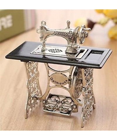 1/12 1:12 Scale Dollhouse Miniatures Furniture Vintage Silver Sewing Machine Table Metal Sewing Machine Pedal Can Move Worth ...