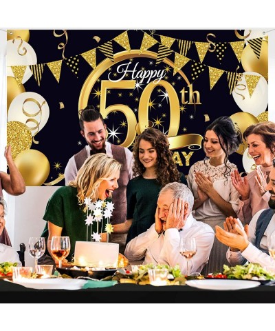 Black and Gold 50th Happy Birthday Decorations Include Happy 50th Birthday Photography Backdrop Banner Black Gold Confetti Ba...