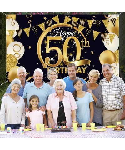 Black and Gold 50th Happy Birthday Decorations Include Happy 50th Birthday Photography Backdrop Banner Black Gold Confetti Ba...