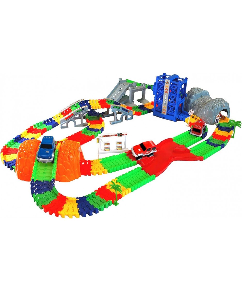 Super Snap Speedway - Deluxe Bend and Flex Track Set with 3 Electric Cars Tunnels Bridge Elevator ramp Track Merge and Access...