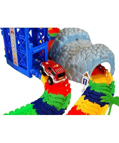 Super Snap Speedway - Deluxe Bend and Flex Track Set with 3 Electric Cars Tunnels Bridge Elevator ramp Track Merge and Access...