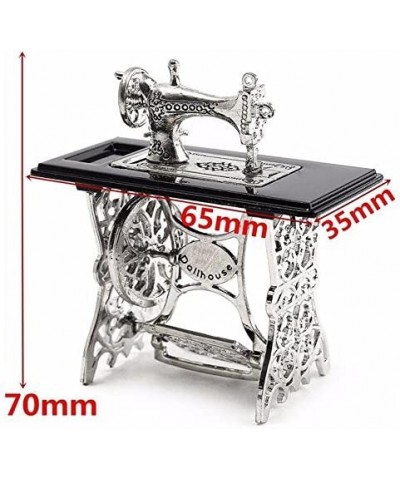 1/12 1:12 Scale Dollhouse Miniatures Furniture Vintage Silver Sewing Machine Table Metal Sewing Machine Pedal Can Move Worth ...