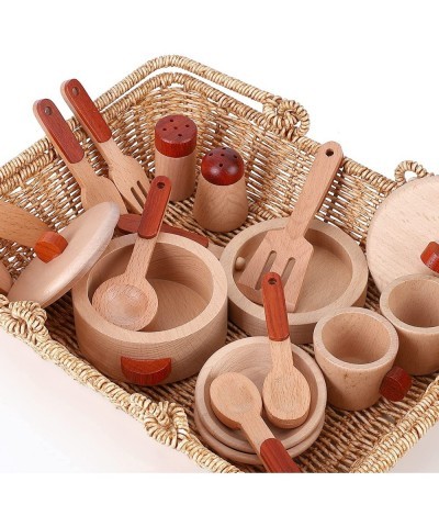 Wooden Play Kitchen Accessories Kitchen Pretend Play Toys Kids Kitchen Set with Pan Pots Plates Storage Bag Birthday and Chri...