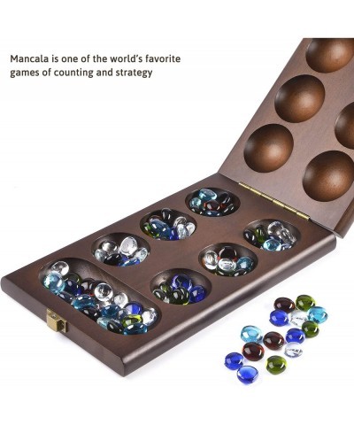 Wooden Mancala Board Game Set with 72+8 Bonus Multi Color Glass Stones - Folding Board - Mancala Instructions - Gift Package ...