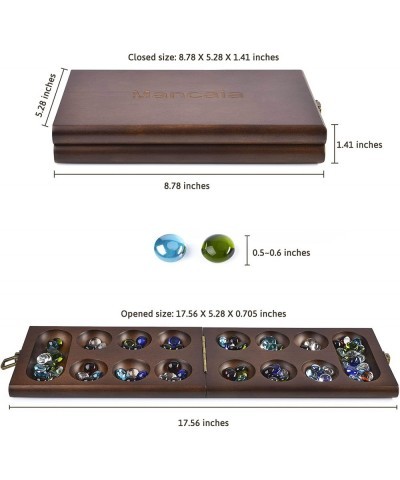 Wooden Mancala Board Game Set with 72+8 Bonus Multi Color Glass Stones - Folding Board - Mancala Instructions - Gift Package ...