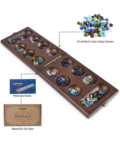 Wooden Mancala Board Game Set with 72+8 Bonus Multi Color Glass Stones - Folding Board - Mancala Instructions - Gift Package ...