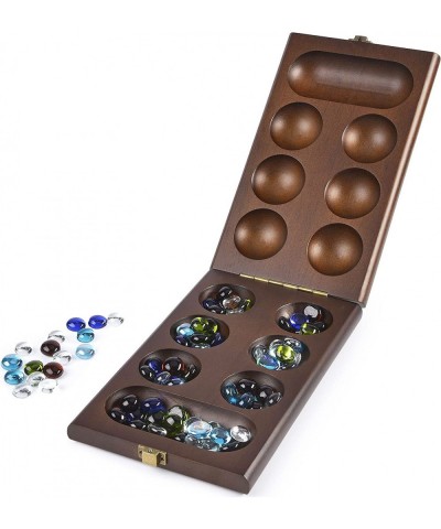 Wooden Mancala Board Game Set with 72+8 Bonus Multi Color Glass Stones - Folding Board - Mancala Instructions - Gift Package ...