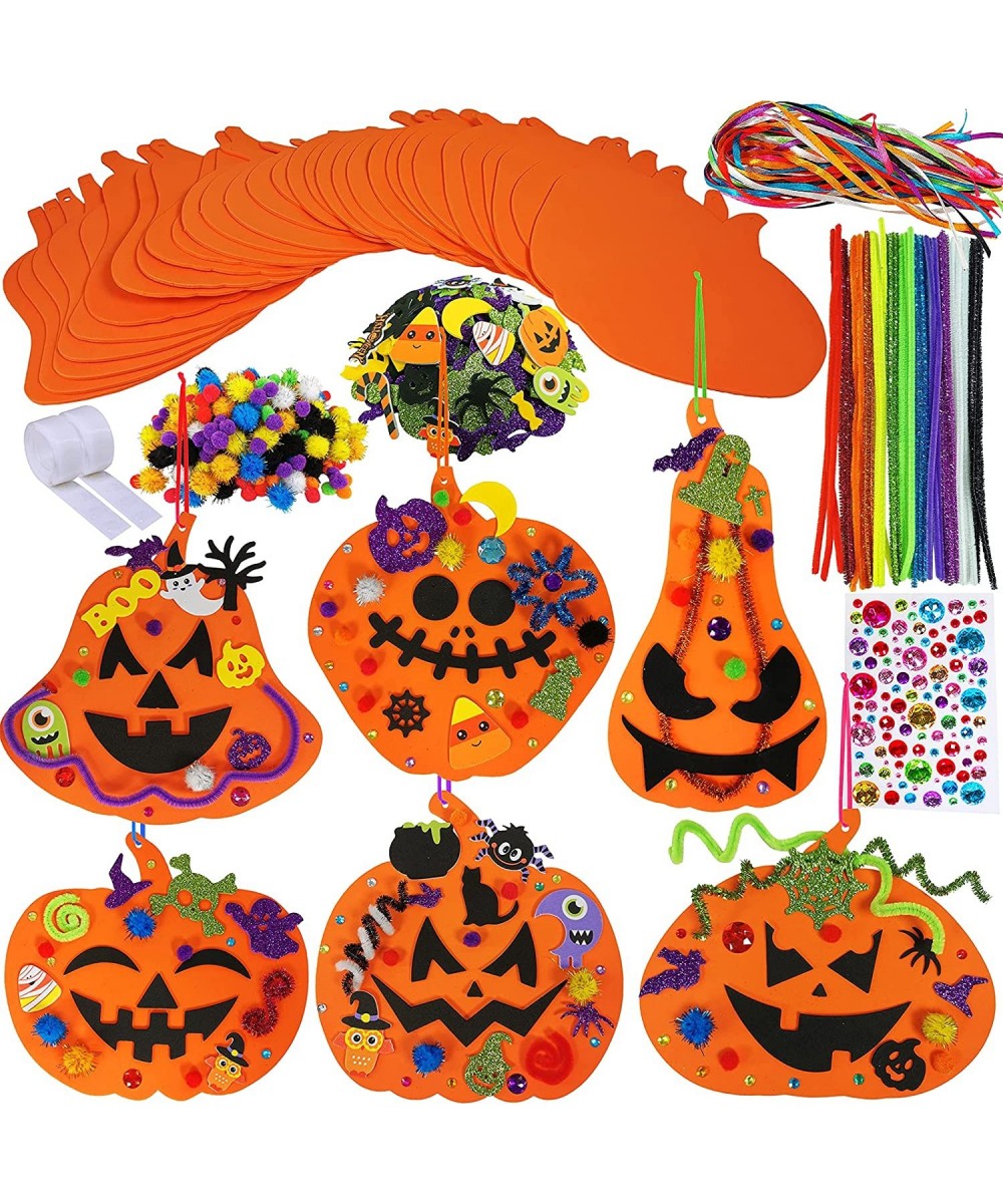 30 Kits Fall Halloween Pumpkin Decorations DIY Pumpkin Craft Kits Foam Pumpkin Shapes with Halloween Stickers Jack-O'-Lantern...