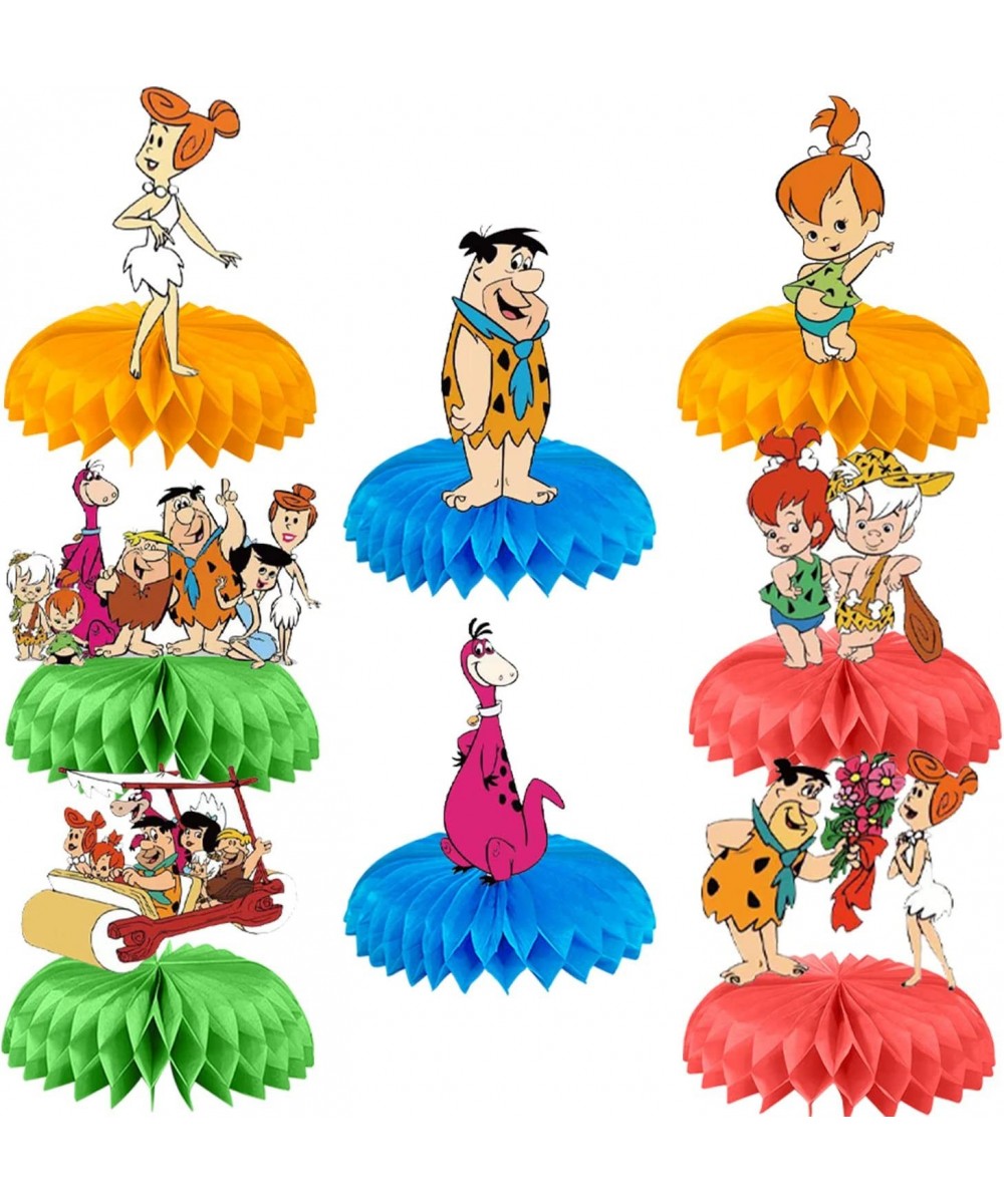 8 Pcs Flintstones Theme Honeycomb Centerpieces Table Toppers Flintstones 3D Double Side Cake Toppers Flintstones Pebbles Bamb...