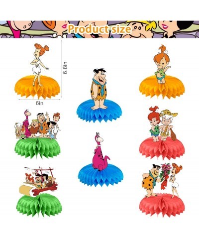 8 Pcs Flintstones Theme Honeycomb Centerpieces Table Toppers Flintstones 3D Double Side Cake Toppers Flintstones Pebbles Bamb...