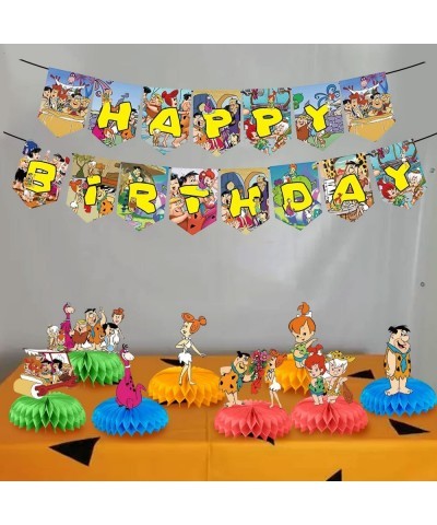 8 Pcs Flintstones Theme Honeycomb Centerpieces Table Toppers Flintstones 3D Double Side Cake Toppers Flintstones Pebbles Bamb...