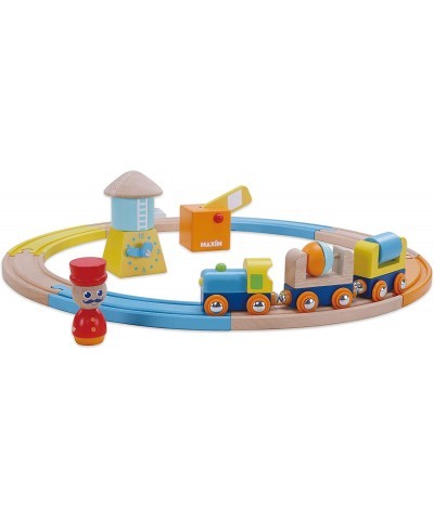 Wooden Railway Train Set for Kids Toddlers Ages 18mo Plus. Boys & Girls Love 8 Piece Starter Track Pack with Water Tower Cros...