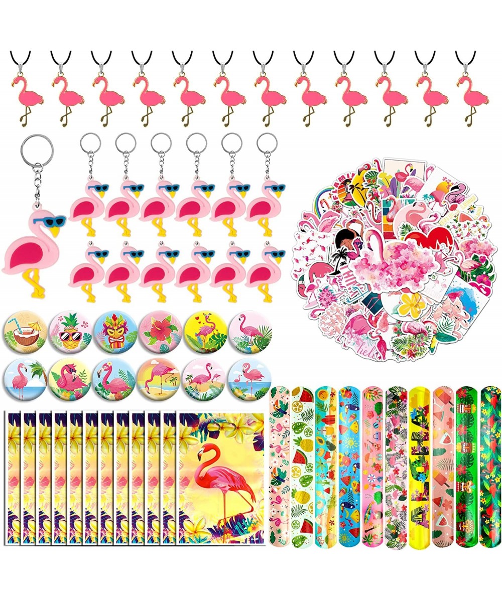 110 PCS Flamingo Party Favors Pink Flamingo Goodie Bags with Keychains Stickers Slap Bracelets and Bags for Flamingo Themed B...