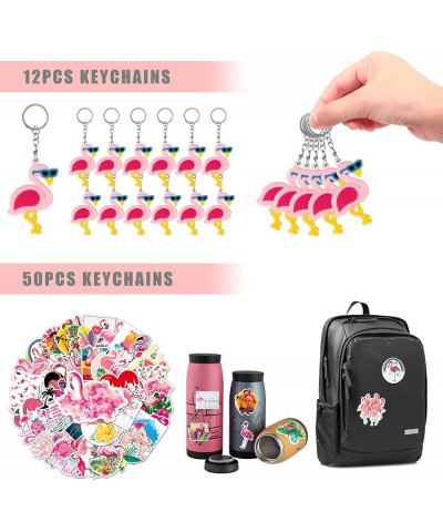 110 PCS Flamingo Party Favors Pink Flamingo Goodie Bags with Keychains Stickers Slap Bracelets and Bags for Flamingo Themed B...