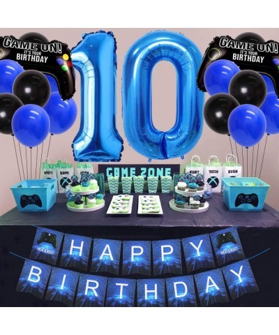 Video Game 10th Birthday Party Decorations for Boys Blue 10 Years Old Happy Birthday Banner Balloons Level up and Game Contro...