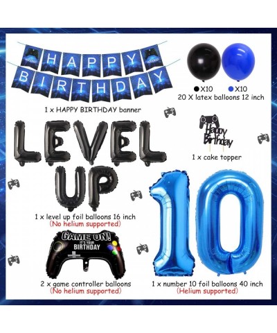 Video Game 10th Birthday Party Decorations for Boys Blue 10 Years Old Happy Birthday Banner Balloons Level up and Game Contro...