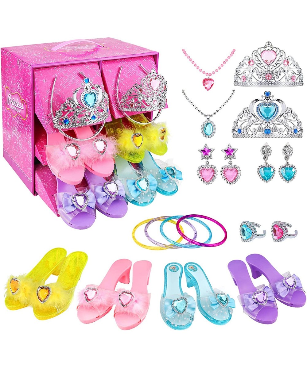 Girls Princess Dress Up Shoes and Jewelry Boutique Princess Role Play Shoes Collection Set with 4 Pairs of Shoes & Princess J...