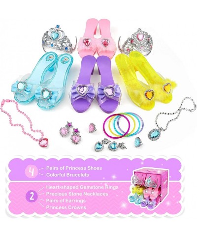 Girls Princess Dress Up Shoes and Jewelry Boutique Princess Role Play Shoes Collection Set with 4 Pairs of Shoes & Princess J...