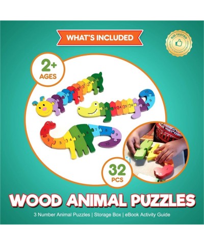 Animal Wooden Puzzles for Toddlers - Colors and Counting Building Toys and Toddler Games | Montessori Toys Wood Blocks with S...