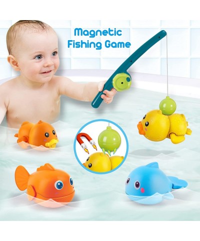 Bath Toys Magnetic Fishing Games Baby Bath Toys Wind-up Swimming Fish Duck Whale Toys Floating Pool Bathtub Tub Toys for Todd...