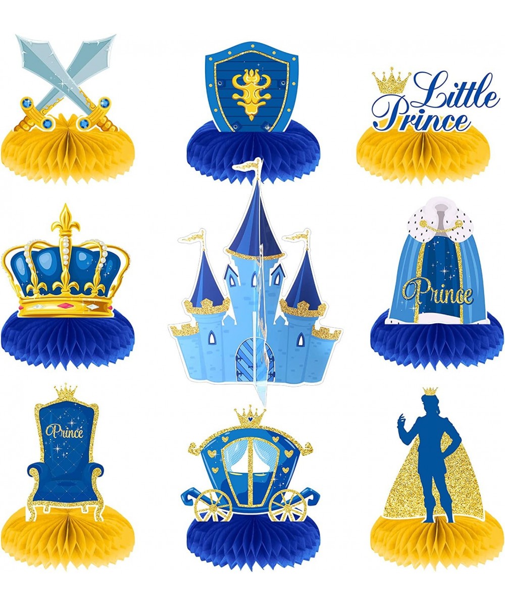 9 PCS Royal Prince Themed Party Decorations Little Prince Honeycomb Centerpieces Blue and Gold Castle Crown Table Centerpiece...