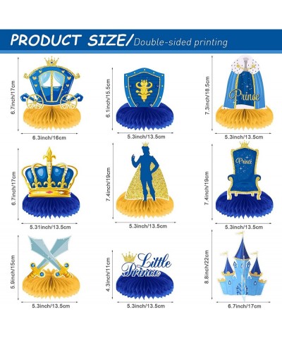 9 PCS Royal Prince Themed Party Decorations Little Prince Honeycomb Centerpieces Blue and Gold Castle Crown Table Centerpiece...