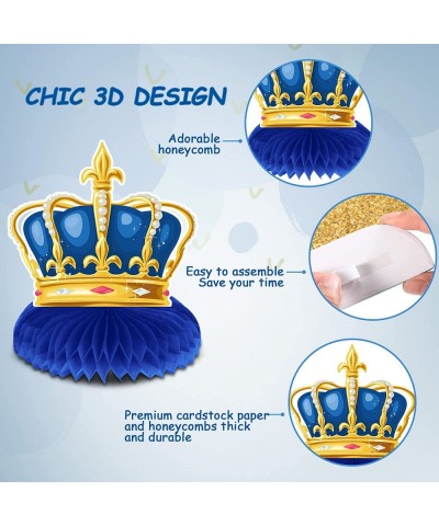 9 PCS Royal Prince Themed Party Decorations Little Prince Honeycomb Centerpieces Blue and Gold Castle Crown Table Centerpiece...