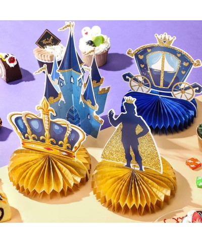 9 PCS Royal Prince Themed Party Decorations Little Prince Honeycomb Centerpieces Blue and Gold Castle Crown Table Centerpiece...