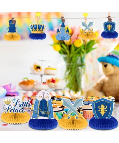 9 PCS Royal Prince Themed Party Decorations Little Prince Honeycomb Centerpieces Blue and Gold Castle Crown Table Centerpiece...