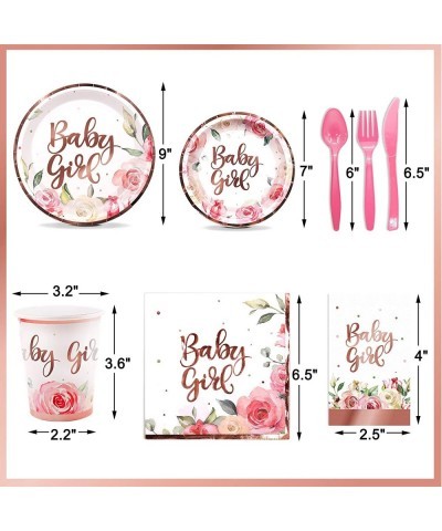 Baby Shower Decorations for Girl Rose Gold Floral Tableware Supplies with Banner Plates Cups Napkins Table Cover Pink Cutlery...