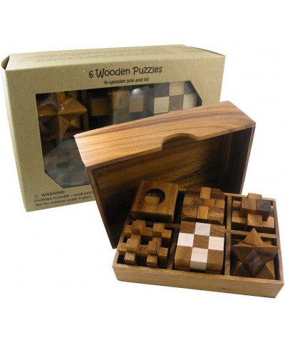 6 Wooden Puzzle Gift Set in A Wood Box - 3D Unique IQ Puzzles $50.63 Brain Teaser Puzzles