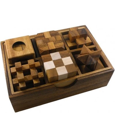 6 Wooden Puzzle Gift Set in A Wood Box - 3D Unique IQ Puzzles $50.63 Brain Teaser Puzzles