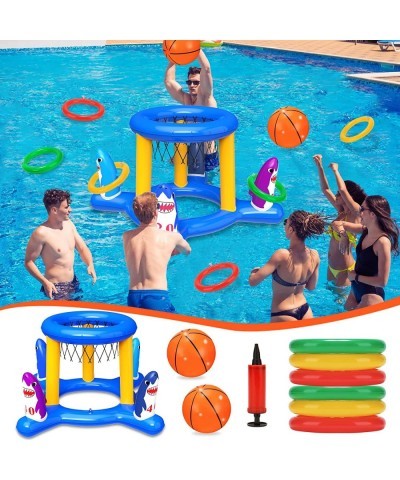 2-in-1 Inflatable Pool Toys Games Set Pool Basketball Hoop & Ring Toss Game Pool Floats Toys for Kids Adults Family Outdoor P...