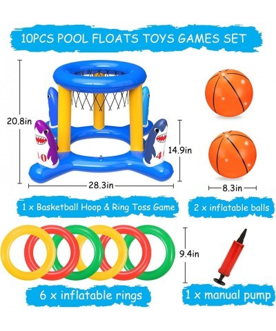 2-in-1 Inflatable Pool Toys Games Set Pool Basketball Hoop & Ring Toss Game Pool Floats Toys for Kids Adults Family Outdoor P...