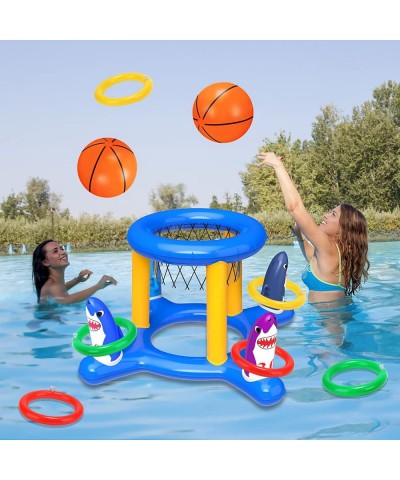 2-in-1 Inflatable Pool Toys Games Set Pool Basketball Hoop & Ring Toss Game Pool Floats Toys for Kids Adults Family Outdoor P...