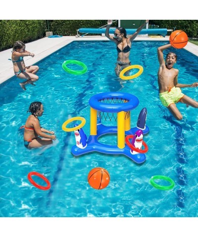 2-in-1 Inflatable Pool Toys Games Set Pool Basketball Hoop & Ring Toss Game Pool Floats Toys for Kids Adults Family Outdoor P...