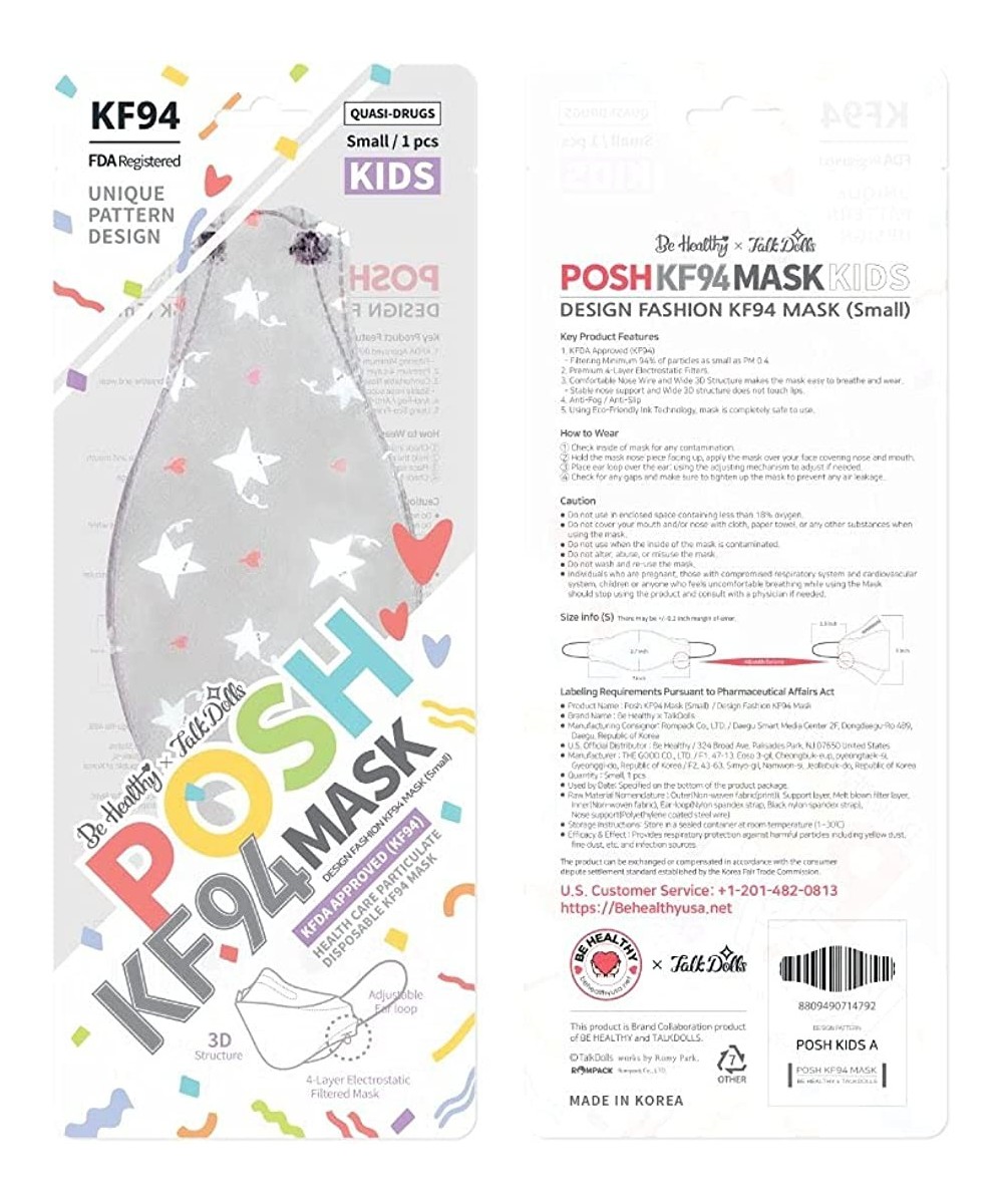 [Pack of 10] Posh KF94 Kids Mask - Little Stars - Gray (KA13) (MADE IN KOREA) Gray White Pink Red $61.38 Kids' Dress-Up Acces...