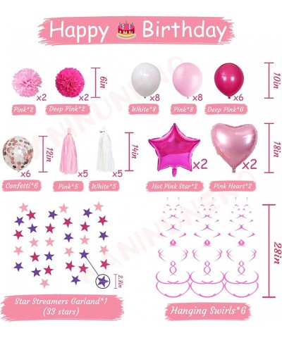 Sweet Pink Birthday Decorations for Girls Teens Women Pink and White Happy Birthday Balloons for Women Birthday Party Decorat...