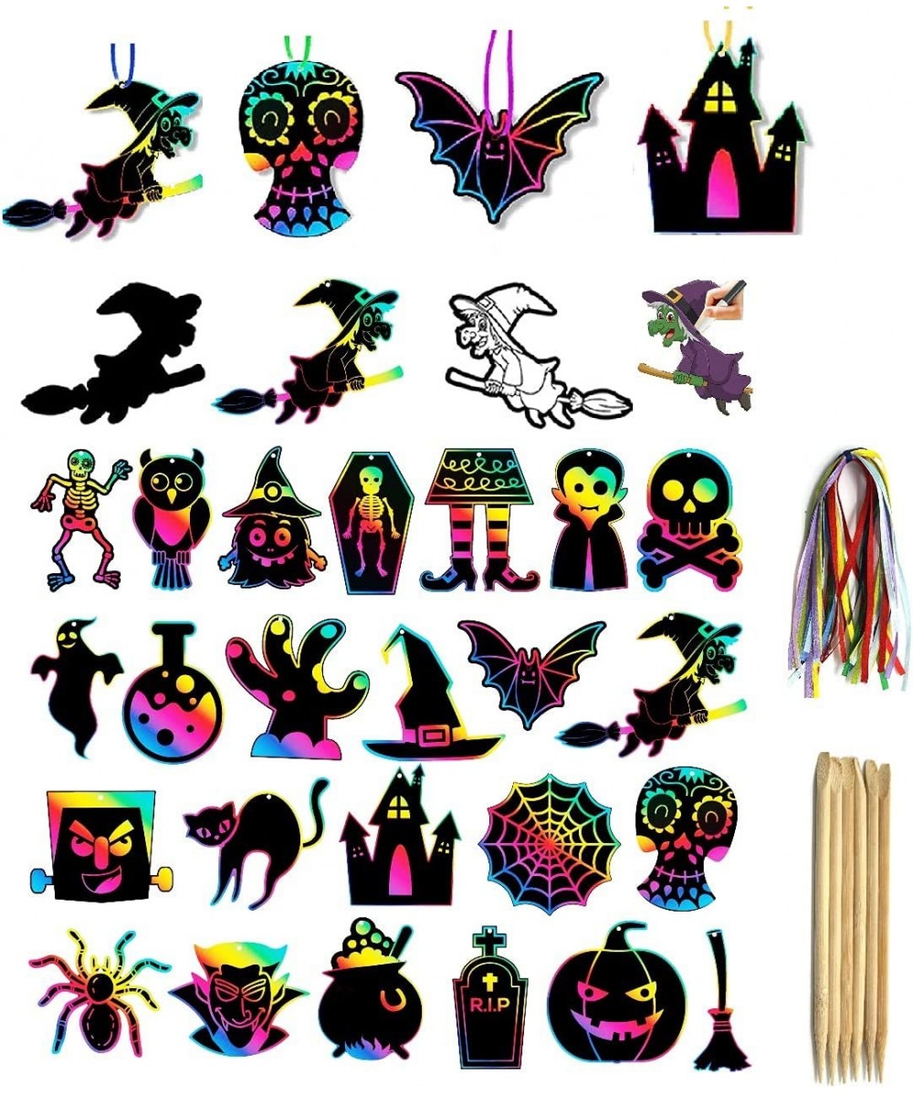 Rainbow Scratch Paper halloween Set for Kids Boys Girls Age 4-8 12 Different Shape for Kids Drawing Activity Arts and Crafts ...