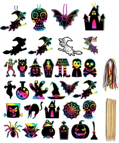 Rainbow Scratch Paper halloween Set for Kids Boys Girls Age 4-8 12 Different Shape for Kids Drawing Activity Arts and Crafts ...