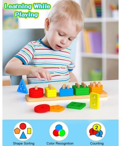 Montessori Toys for 1 2 3+ Year Old Toddlers Educational Toys for 1 2 3 + Year Old Girls Boys Wooden Stacking Toys for Toddle...