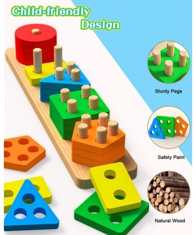 Montessori Toys for 1 2 3+ Year Old Toddlers Educational Toys for 1 2 3 + Year Old Girls Boys Wooden Stacking Toys for Toddle...