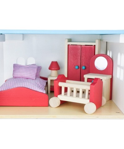 Wooden Dollhouse Furniture|Made of Safe Wood and Bright Water-Based Paint|Compatible with Most Doll Houses|Parent's Bedroom $...