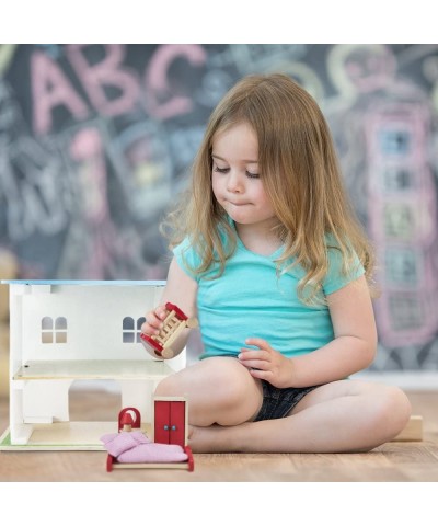 Wooden Dollhouse Furniture|Made of Safe Wood and Bright Water-Based Paint|Compatible with Most Doll Houses|Parent's Bedroom $...