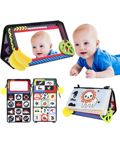 Tummy Time Mirror Toy Black and White High Contrast Baby Soft Cloth Book Foldable Baby Mirror Early Education Soft Cloth Book...